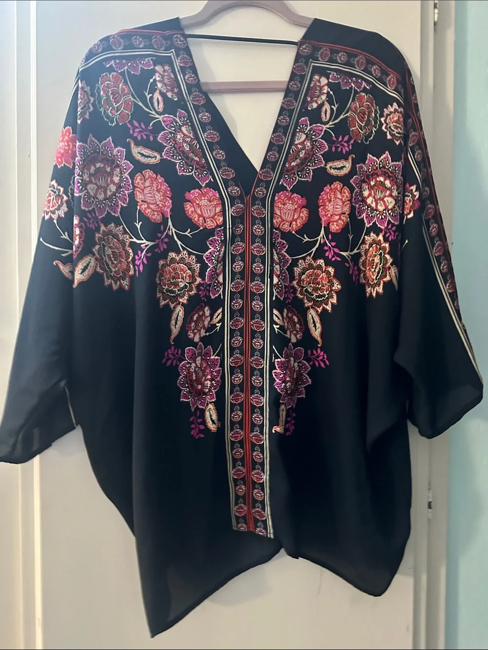 Boho Floral V-Neck Women's Top - with batwing style sleves